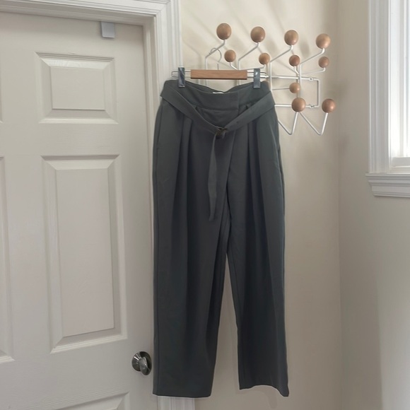 Oak + Fort - Tie Front Flowy Pants - Green Grey Neutral - Size 10 - Picture 2 of 16